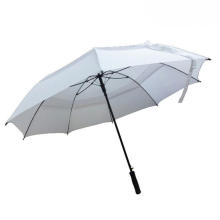 Custom Logo Fiberglass Frame Windproof White Golf Umbrella with Mesh Layer Inside Umbrella